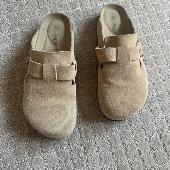 Beige Suede Slip-On Clogs - Picture 3 of 4
